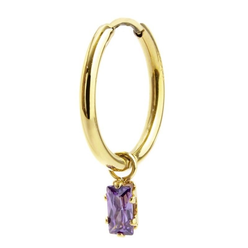 Orecchino a cerchio con zircone baguette ORO MONO CERC CZ VIOLA BEW12