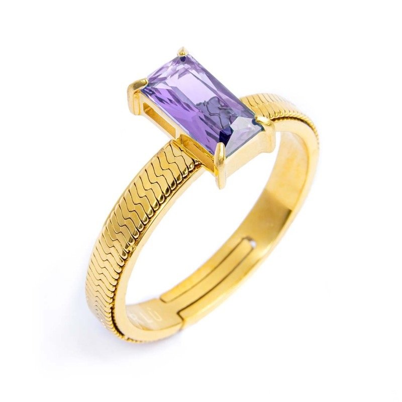 Anello Donna Marlu' sparkles acciaio ORO TG S FASCETTA CZ VIOLA SPK05