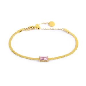 Bracciale catena snake con zircone baguette ORO SNAKE CZ BAG ROSA SPK05