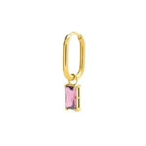 Orecchino ovale con zircone baguette ORO MONO OVALE CZ ROSA SPK05