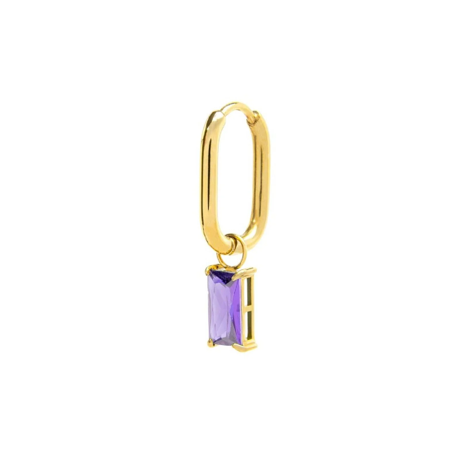 Orecchino ovale con zircone baguette ORO MONO OVALE CZ VIOLA SPK05
