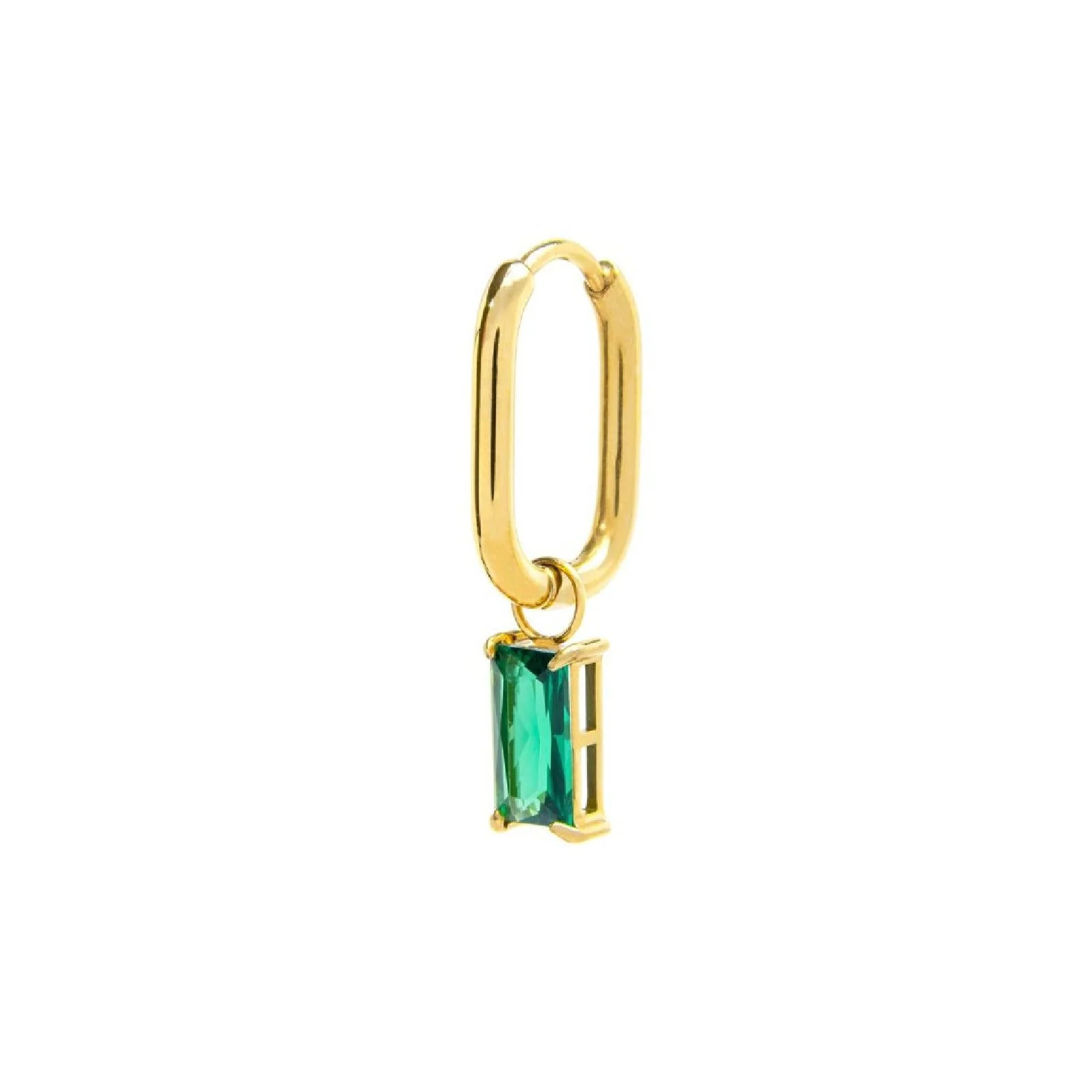 Orecchino ovale con zircone baguette ORO MONO OVALE CRIST VERDE SPK05