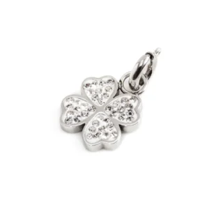 CHARM QUADRIFOGLIO STRASS BIANCHI ACCIAIO