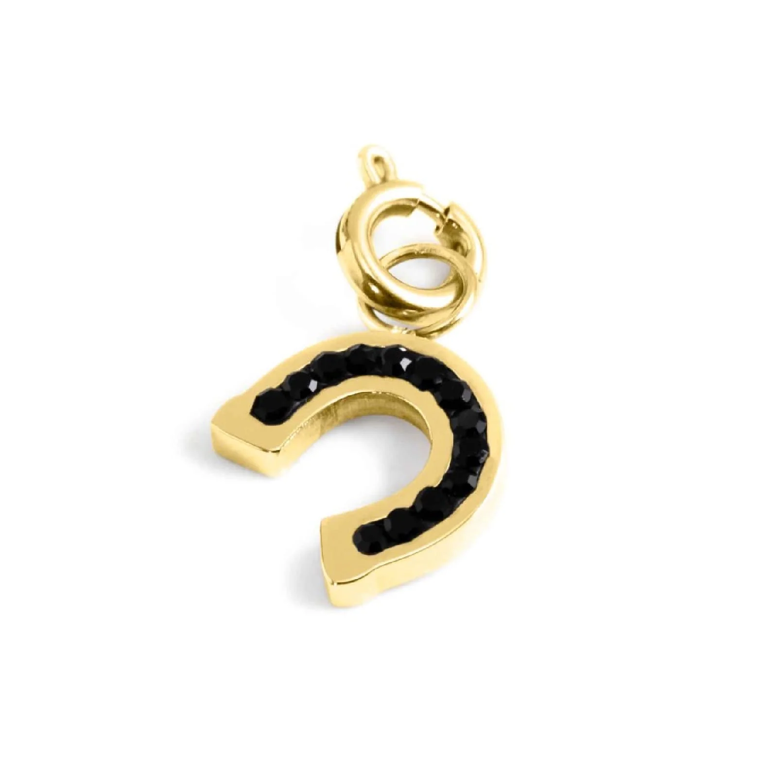 MARLU CHARM ACCIAIO ORO FERRO DI CAVALLO STRASS NERI 18CH108G-N