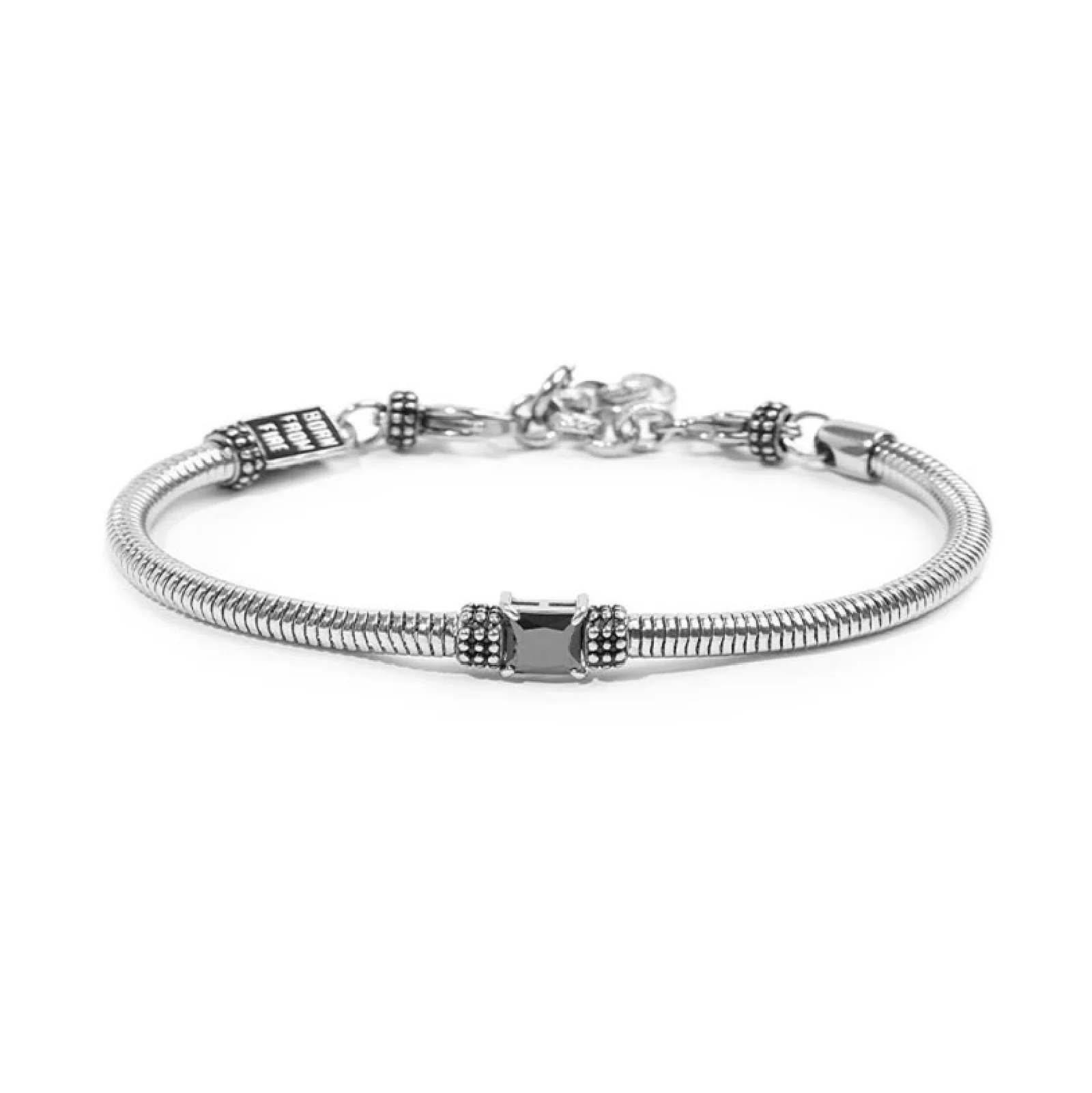 Bracciale catena snake tonda con zircone quadrato nero centrale