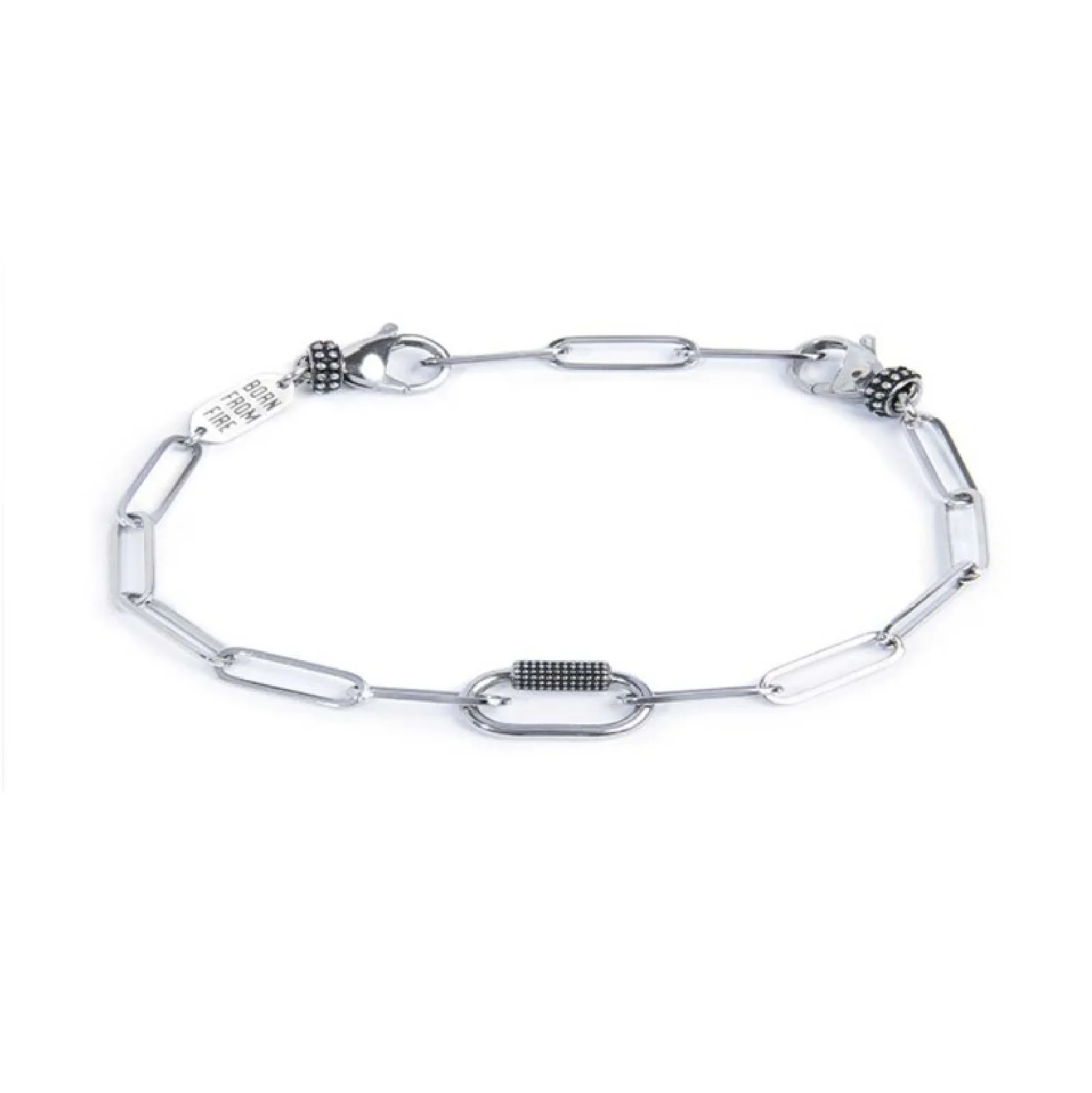 Bracciale catena a maglia larga diamantata con elemento ovale al centro in black oil