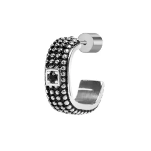 Orecchino a lobo a cerchietto con trama puntinata black oil