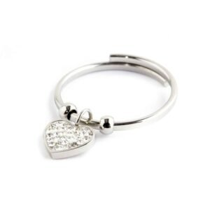 Anello in acciaio con cuore strass pendente, lunghezza cuore 8.5 mm. Regolabile Collezione Time To 15 Materiale : Acciaio