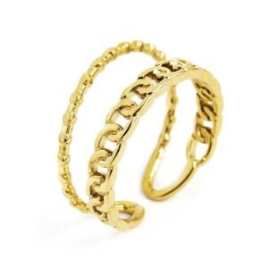 ANELLO DOPPIA FASCIA GRUMETTA E PUNTINATA PVD ORO