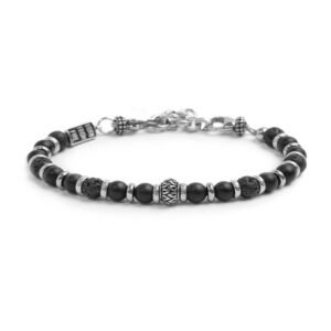 Bracciale catena Marlù in acciaio con onice e pietra lavica