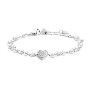 Bracciale cuore cristalli doppia catena con perle