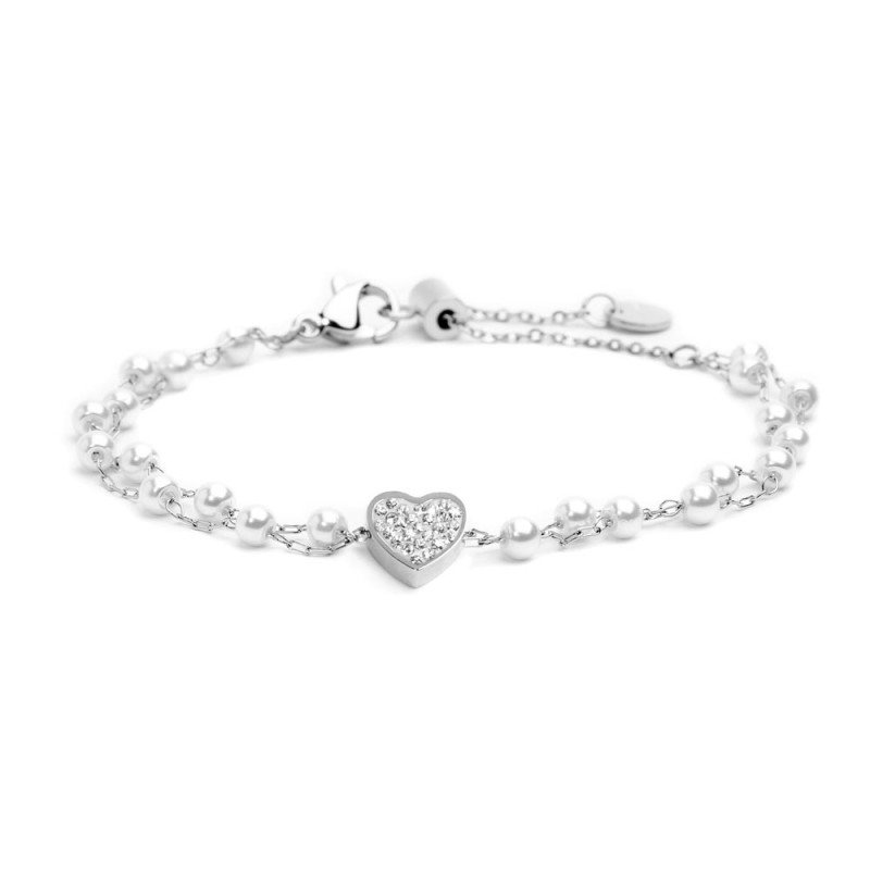 Bracciale cuore cristalli doppia catena con perle