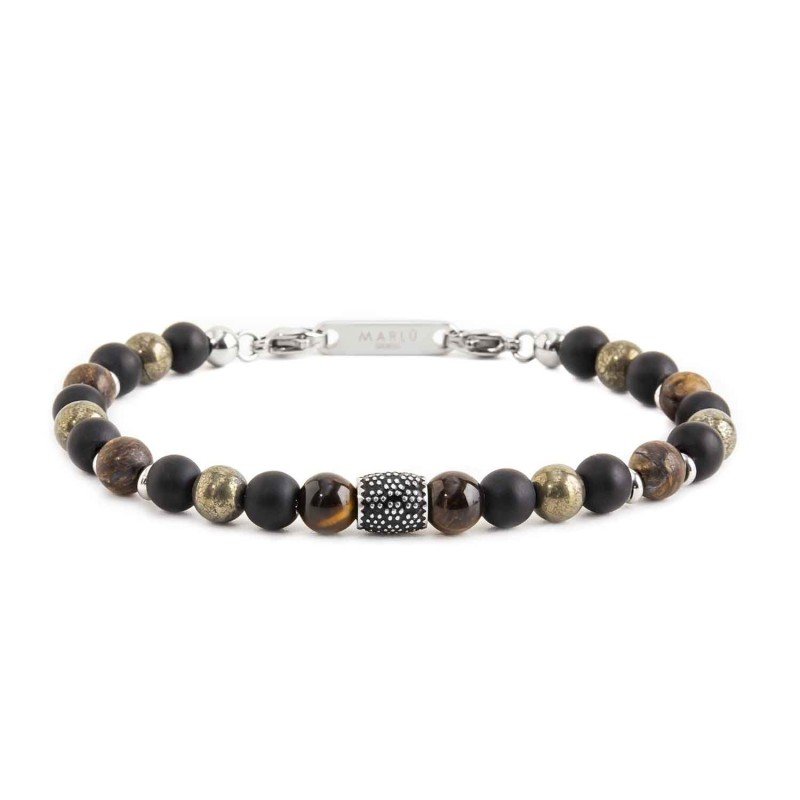 Bracciale SF AGATA NERA E OC.TIGRE NAM02