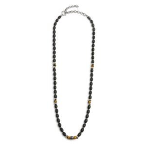 Collana con onice nera ovale e sfere occhio di tigre