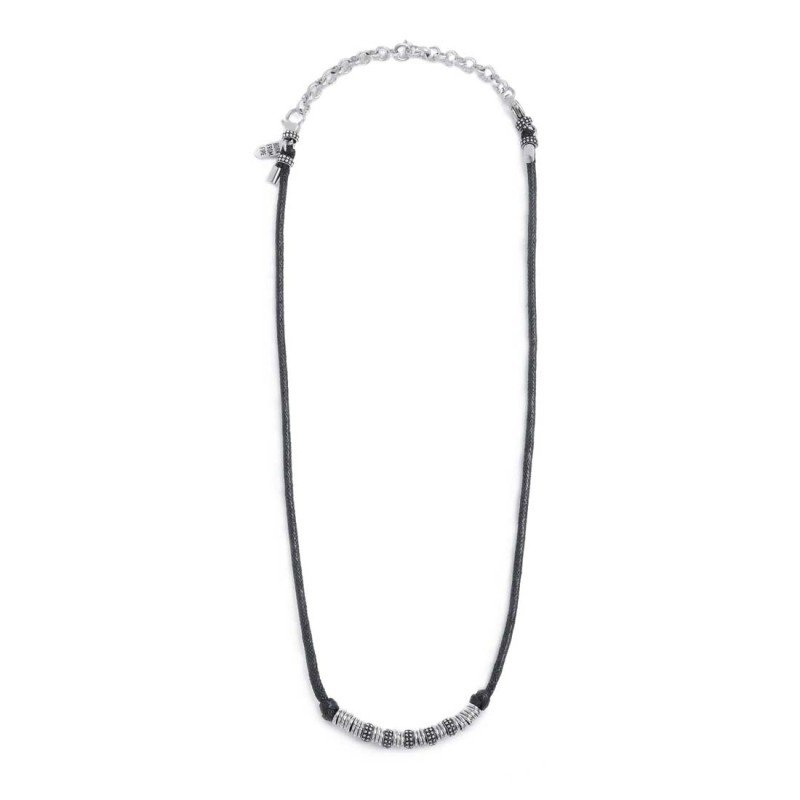 Collana cordino strobel elementi in acciaio con trama puntinata in black oil
