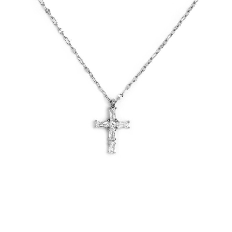 Collana croce pendente con cristalli baguette ACC BIAN SPK10