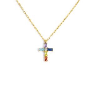 Collana croce pendente con cristalli baguette ORO MULTIC SPK10