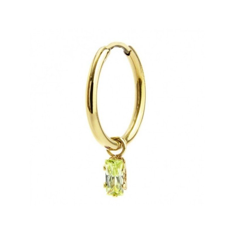 Orecchino a cerchio con zircone baguette ORO MONO CERC CZ VERDE BEW12
