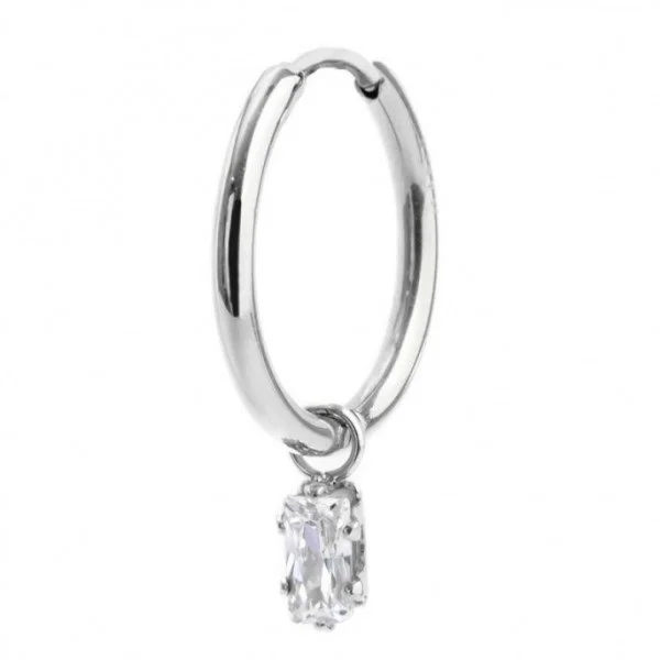 Orecchino a cerchio con zircone baguette ACC MONO CERC CZ BIANCO BEW12