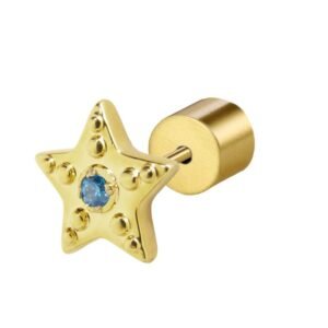 ORO MONO STELLA CZ AZZURRO