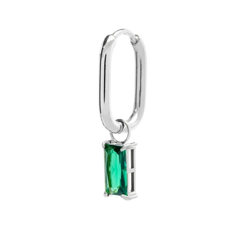 Orecchino ovale con zircone baguette ACC MONO OVALE CRIST VERDE SPK05