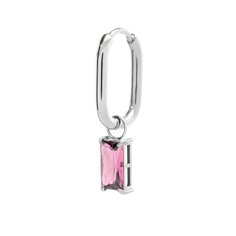 Orecchino ovale con zircone baguette ACC MONO OVALE CZ ROSA SPK05