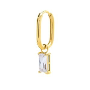 Orecchino ovale con zircone baguette ORO MONO OVALE CZ BIANCO SPK05