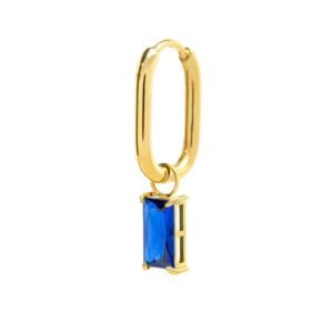 Orecchino ovale con zircone baguette ORO MONO OVALE CZ BLU SPK05