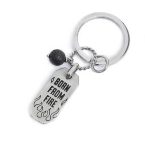 Portachiavi con fiamme e pendente con pietra lavica